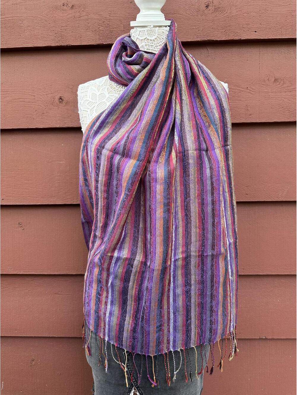 Striped Purple Multicolor Lightweight Scarf